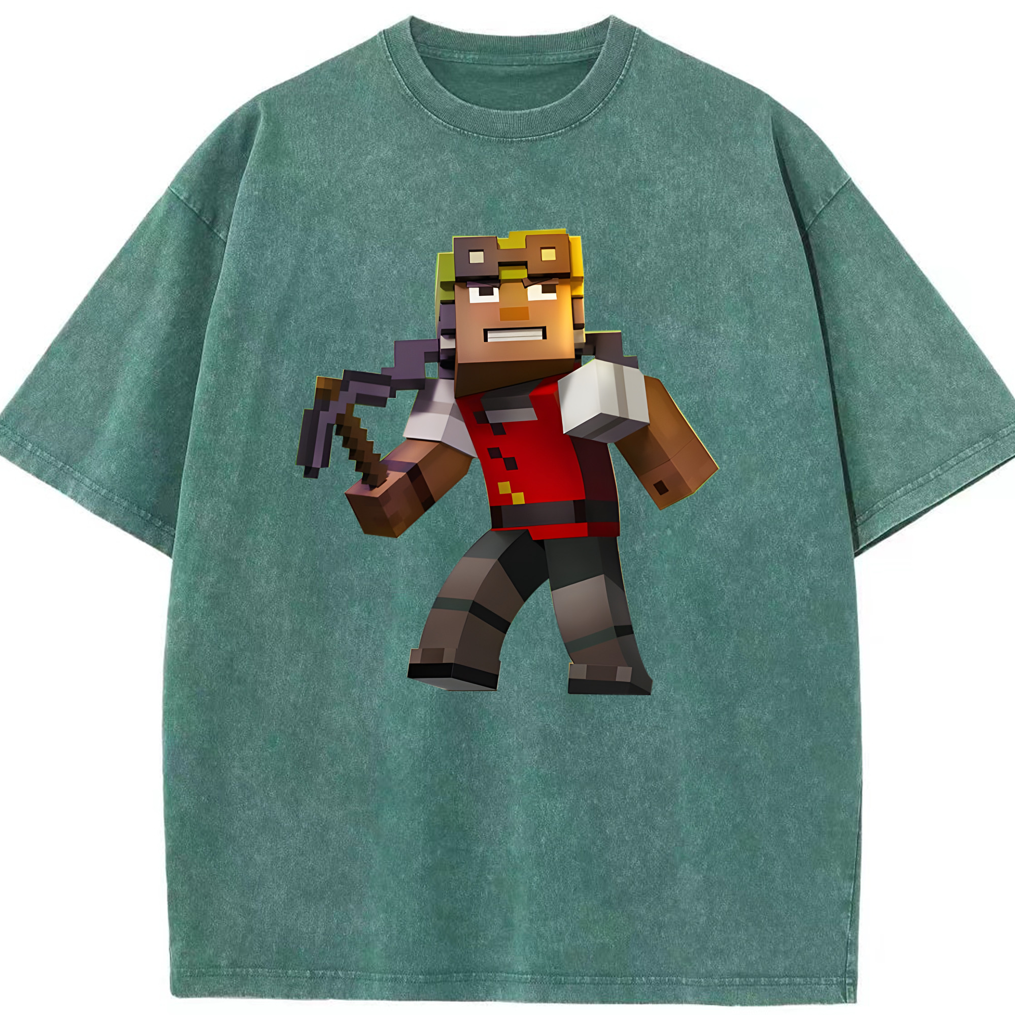 （画像用） マインクラフト ブロックの世界 Minecraft MC Block world 綿100% ヴィンテージ風 半袖Tシャツ（フロントプリント）